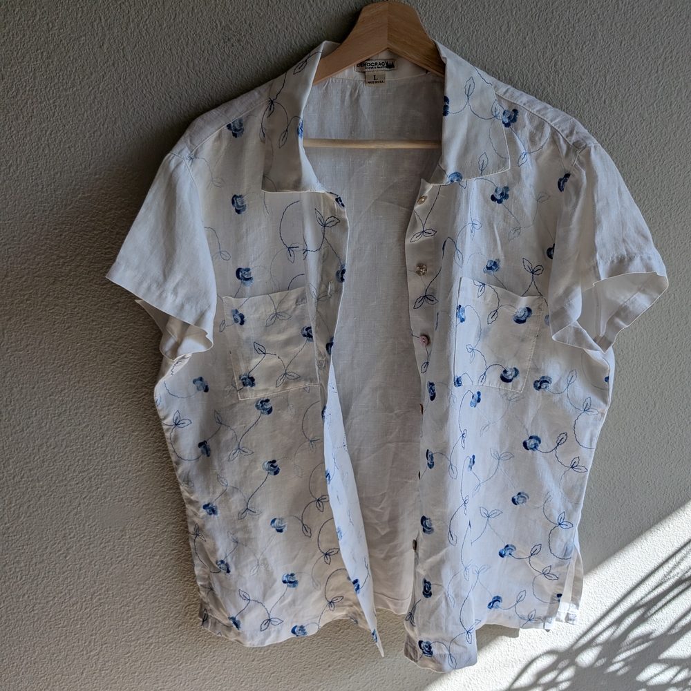 White Floral Short Sleeve Shirt